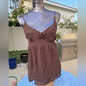 Chic Brown Camisole with Floral Accents
